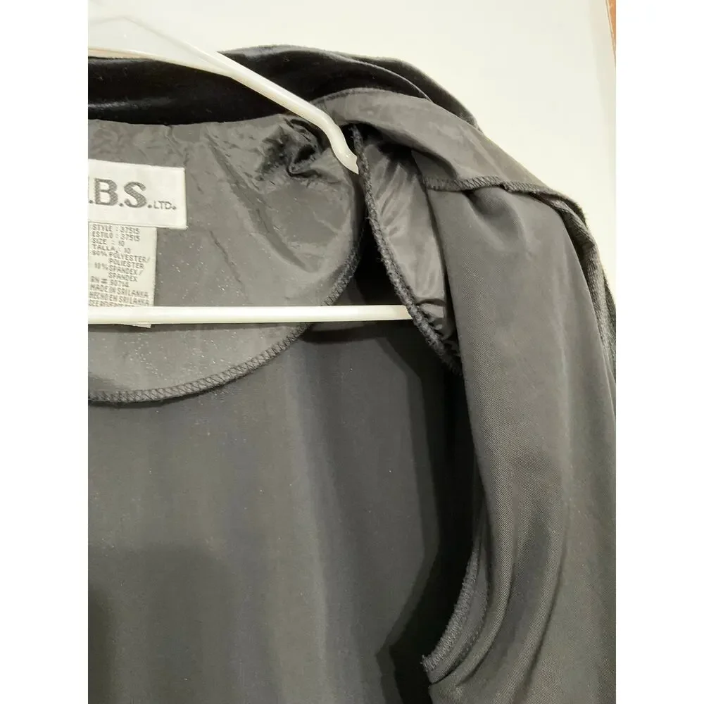 VTG 90s Womens Black Velvet Jacket Silver Clasps Stretch High Neck Sz 10 Vampire - Picture 6 of 7